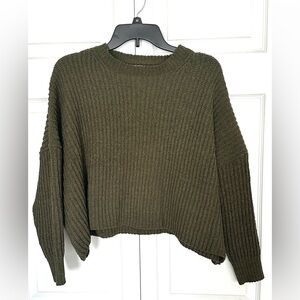 Poof Apparel Olive Chenille Cropped Long Sleeve Sweater-Size Medium